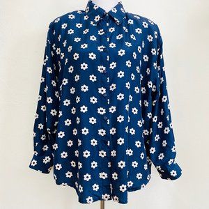 Vintage 80s Style Floral Silk Plus Size Blouse